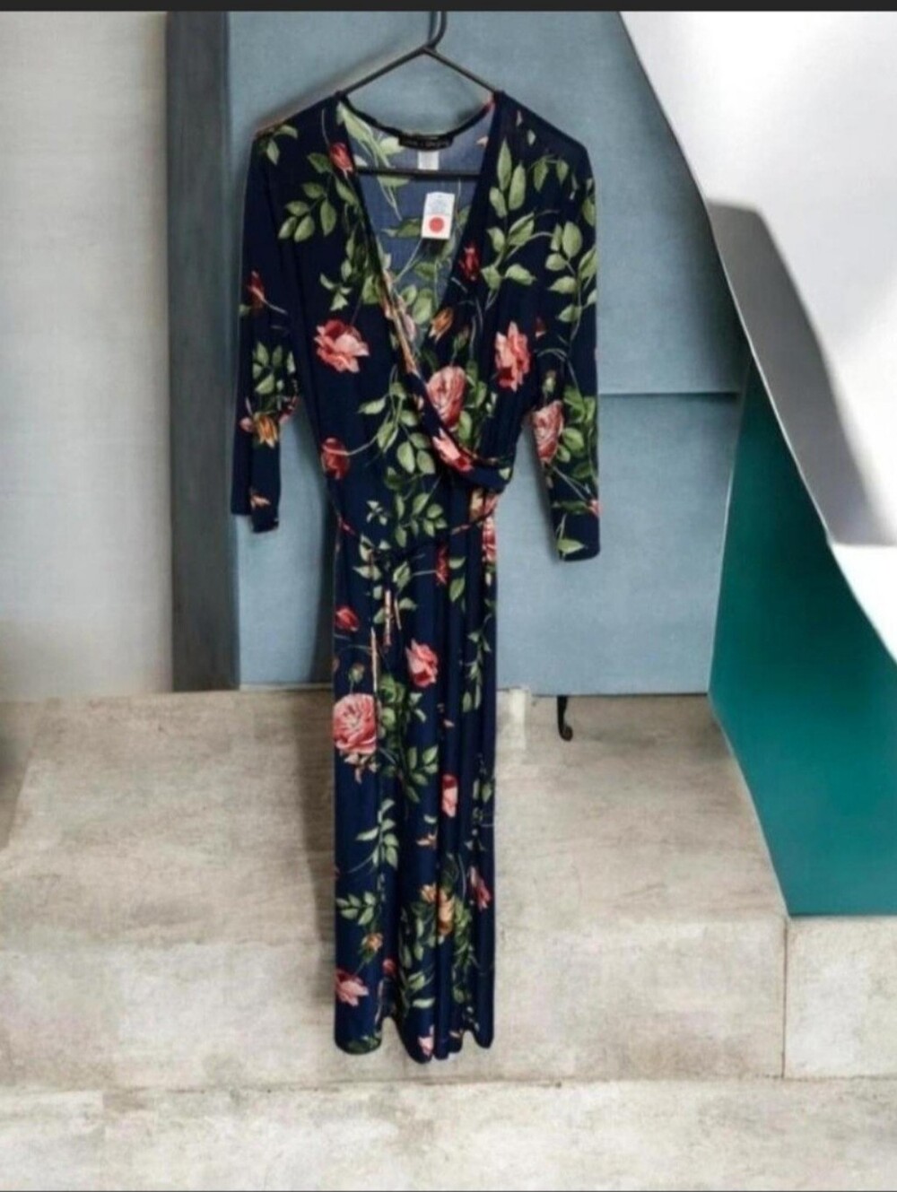 Floral Wrap Dress in Navy and Pink